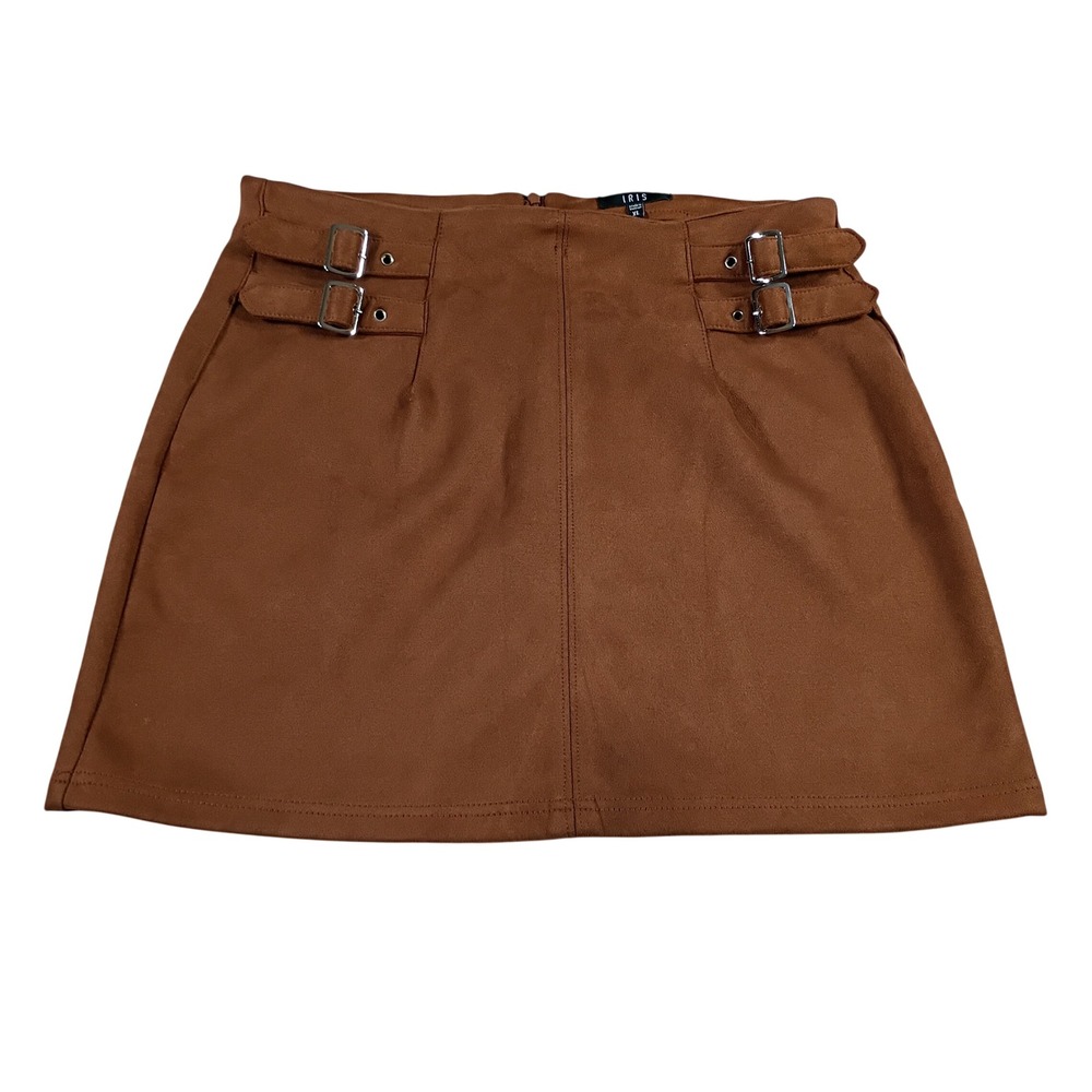 Iris Faux Suede Mini Skirt Womens XL Brown Buckle Detail